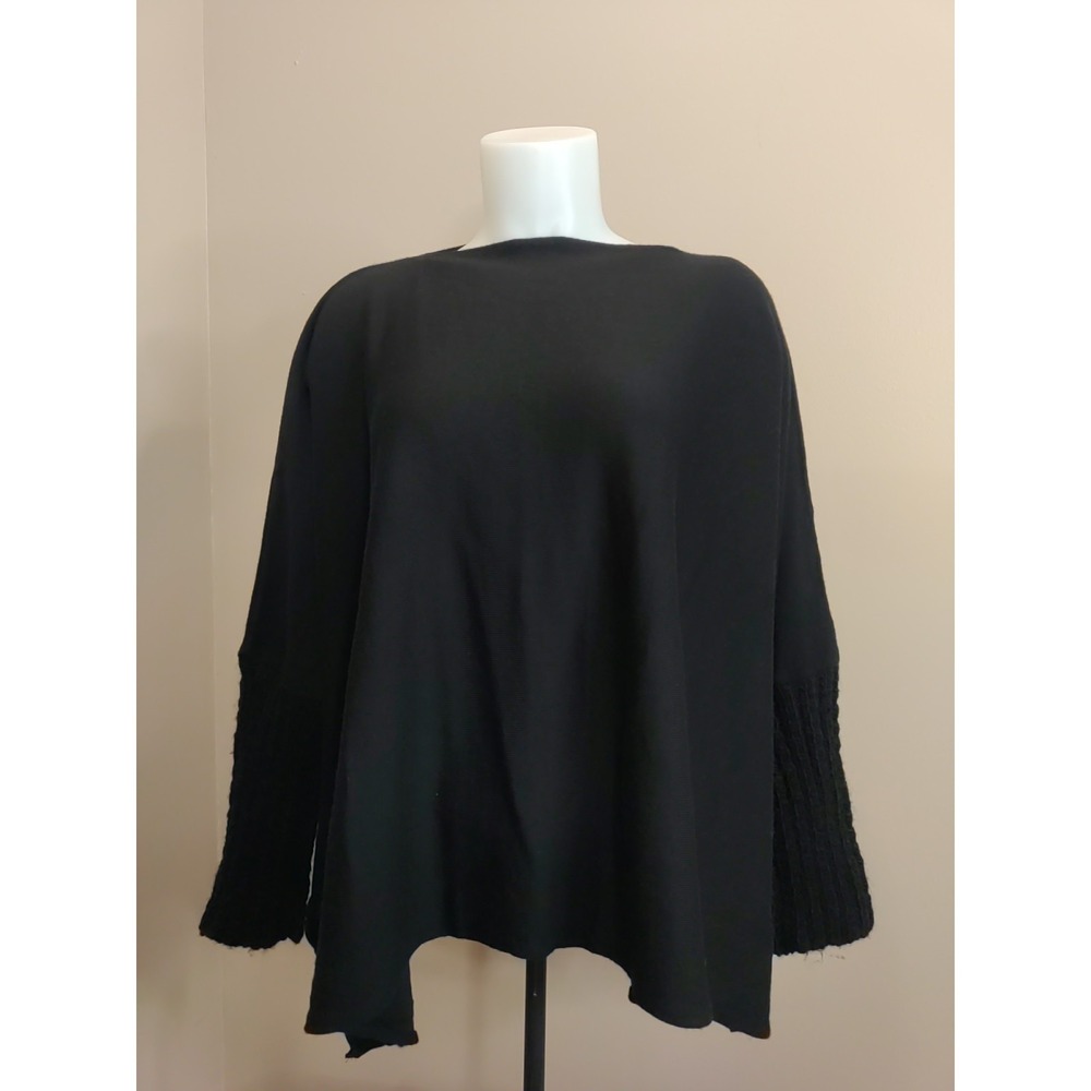 Silvia Novelli Knit Wool Blend‎ Black Pullover Kimono Shawl Sleeves Sweater S/M